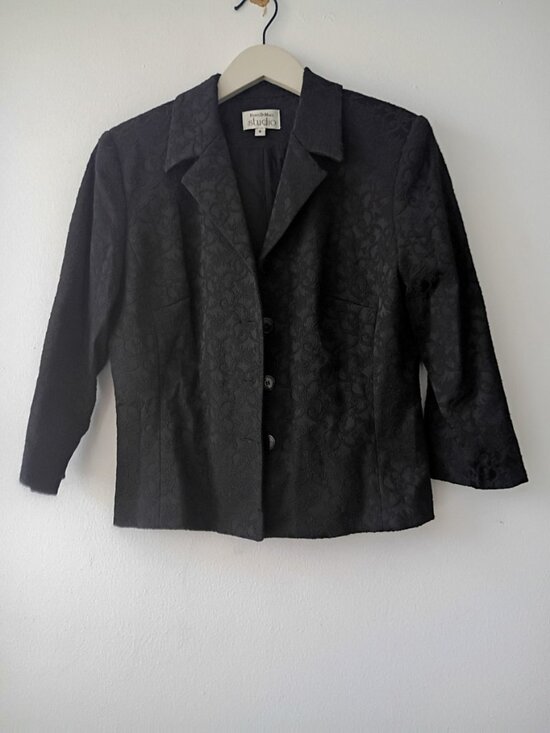 Classic Black Patterned Short Sleeve Blazer by Renee Dumar Studio – Sz 8 - Picture 1 of 9